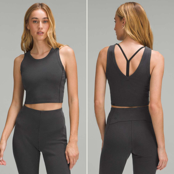 LULULEMON Ribbed Softstreme Cropped Tank Top in Black Size 6 Nulu Athleisure - Picture 1 of 7